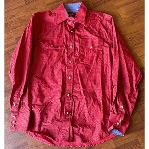 Rodeo Clothing Co. Red Geometric Print Snap Front Western Shirt Mens Medium |K1‎